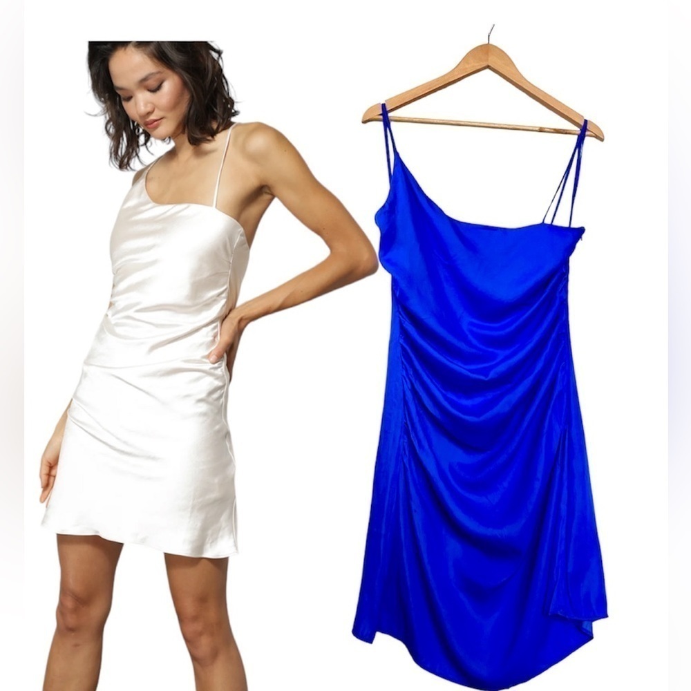 Line & Dot HUNNIE MINI DRESS asymmetric ruched royal blue